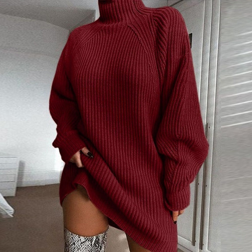 Vestido De Suéter De Punto De Manga Larga Para Mujer Ropa