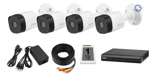 Kit 4 Camaras 5mp Dvr 4 Ch Wizsense Dahua Siames 1tb Cctv Color Blanco