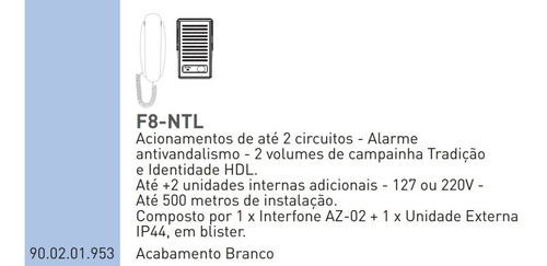 Imagem 8 de 9 de Porteiro Eletrônico Interfone Hdl F8 Ntl Az-02+fechadura Dupla (abertura Para Dentro)
