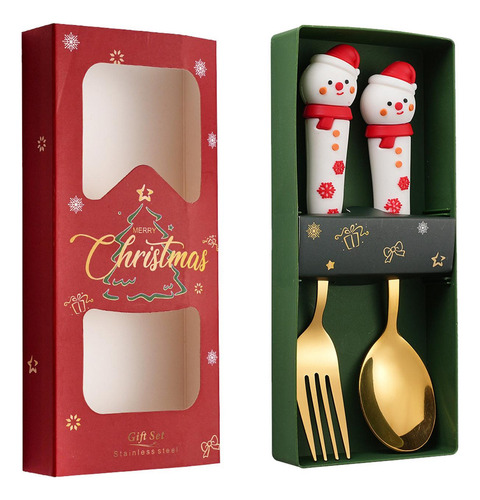 Juego De 2 Cucharas Y Tenedores Navideños, Muñeco De Nieve