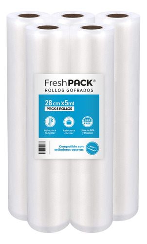 Pack 5 Rollos Gofrados 28cms X 5mts Para Envasado Al Vacío