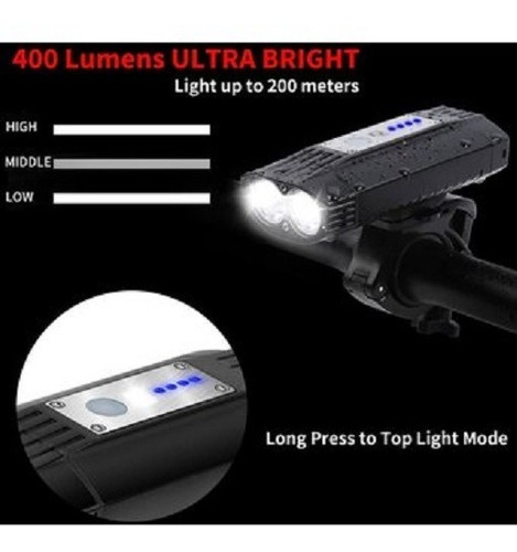 Luz Delantera En Aluminio Recargable Usb Power Bank 500l