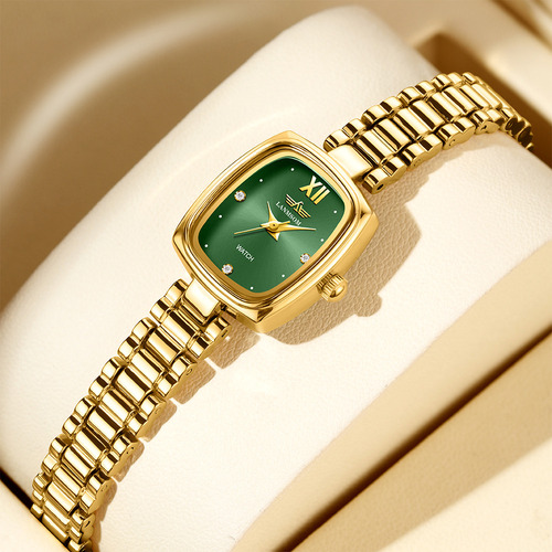 Reloj Cuadrado Verde Chic Concha Blanca Para Dama
