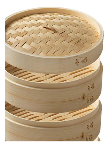 Cesta De Bambu Para Vapor, Diâmetro 27 Cm, 3 Níveis