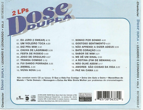 Cd - Leandro & Leonardo - Vol. 2 - Dose Dupla 2 Lps Em 1 Cd (Usado)