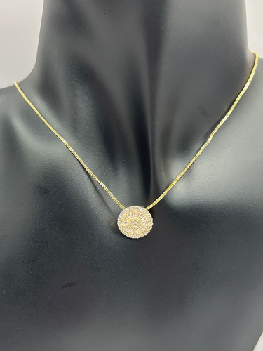 Conjunto Semijóia Colar Brinco Redondo Cravejado Zirconia