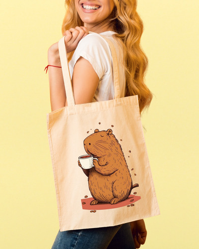 Tote Bag Tela - Estampa De Un Lindo Carpincho - 40x35cm Beige Carpincho Capibara