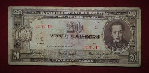 Billete 20 Bolivianos 1945 Bolivia Pick 140 A.6