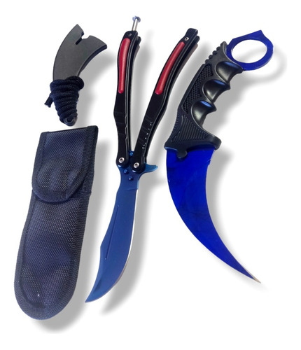 Set Cuchillo Navaja Kerambit Mariposa Pro Combo Blue Bb92