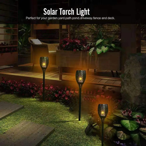 Pack X 4 Antorcha Solar Led Flama Decoración Patio Y Jardin