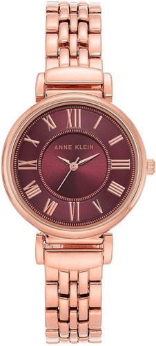 Reloj Mujer Anne Klein Cristal Mineral 30 Mm Ak/2158byrg Color de la correa Rosa dorado Color del bisel Rosa dorado Color del fondo Vino