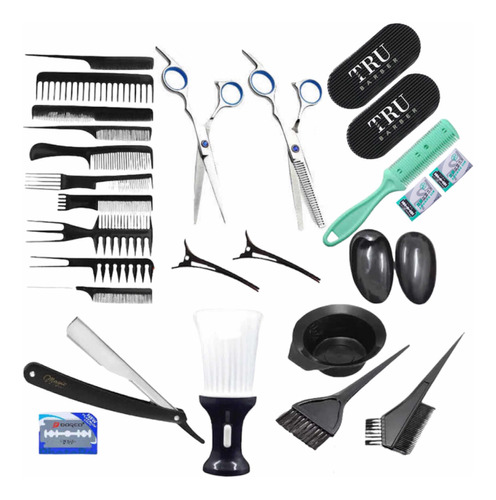 Kit Set Peluqueria, 2 Tijeras ,10 Peines, 1 Navaja, 1 Brocha