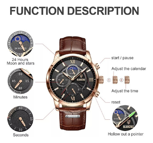 ` Reloj De Negocios Moon Phase Con Calendario Para Hombre