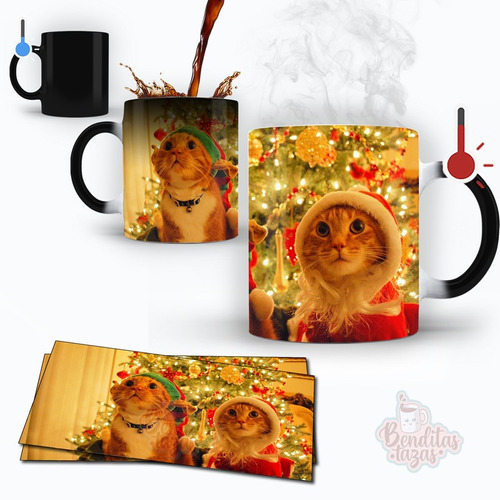 Taza Magica Gatito  Bonito Regalo De Navidad Cumpleaños