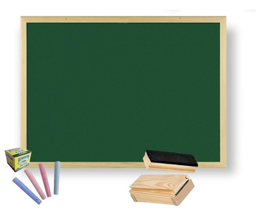 Lousa Quadro Verde Escolar 60x40 + Giz + Apagador Porta Giz