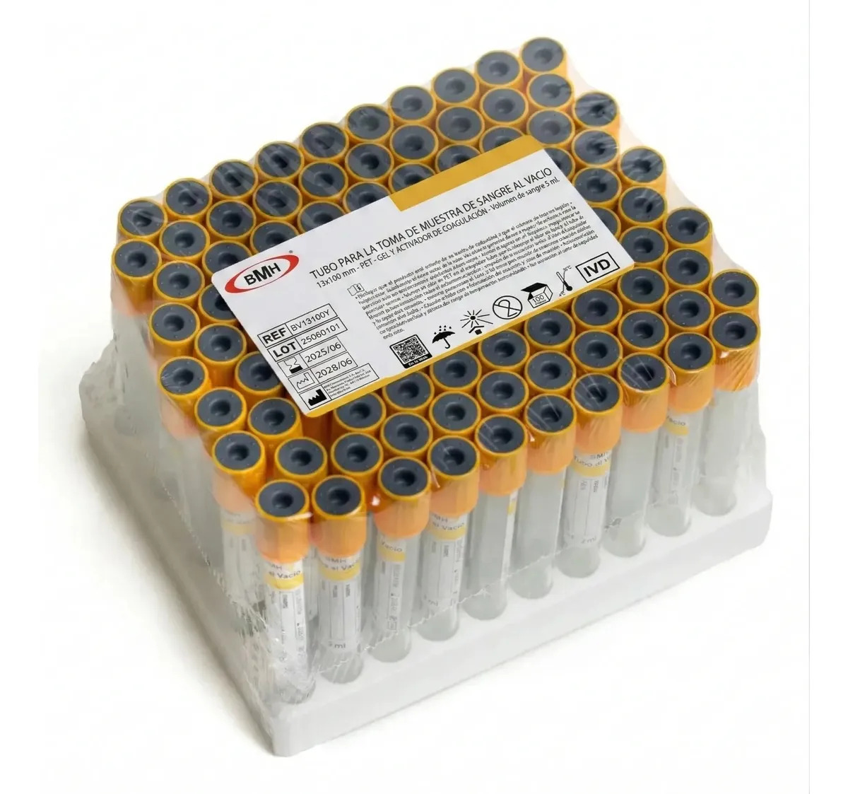 Tubo Amarillo 5ml Bmh Tipo Vacutainer Caja 100 Piezas