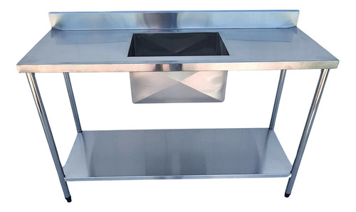 Mesa Bancada Com 1 Cuba Pia Inox Industrial 150x60x90