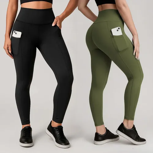Kit 2 Calças Legging Feminina Grossa Cintura Alta Com Bolso