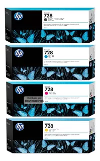 Tinta Hp 728 Kit De 4 Colores 300ml Negro Cyan Magenta Yello