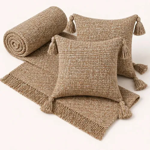 Kit Manta Para Sofá Viena + 2 Capas De Almofada 45x45 Algodão Decoração E Conforto  Caramelo Mesclado Geométrico