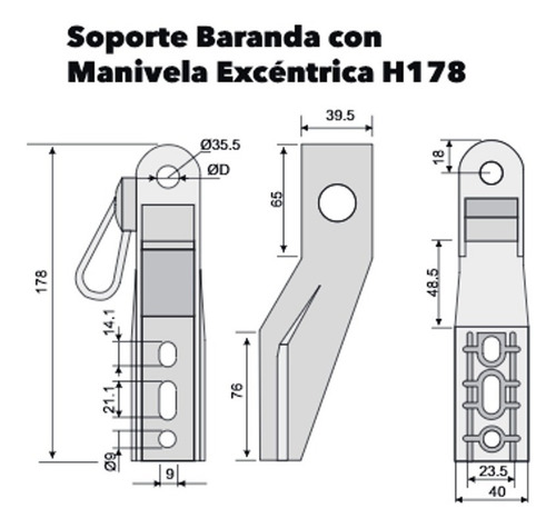Soporte Baranda H178 Completo Con Manivela Excéntrica (1842)
