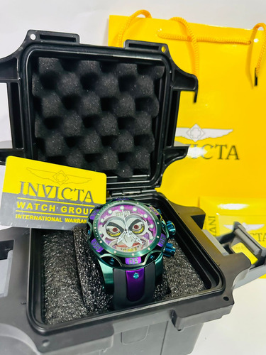 Reloj Invicta Edición Joker Dc Fullset Para Hombre Negro Verde Oscuro Morado/blanco