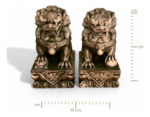 Pareja De Perros Fu De Gran Tamaño 20 Cm Oro Rico
