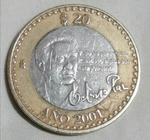 Moneda $20.00 Octavio Paz 2001