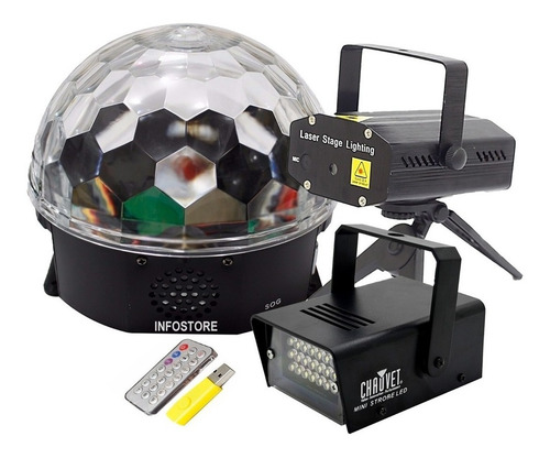 Kit Iluminação Festa Dj Balada Globo Magic Projetor E Stro