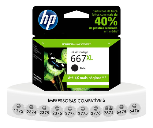 Cartucho Hp 667 Xl Original Preto 2374 A 2376 2775 2776 6475