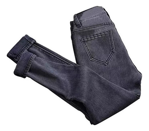 Jeans Femininos De Cintura Alta Com Forro Térmico De Lã