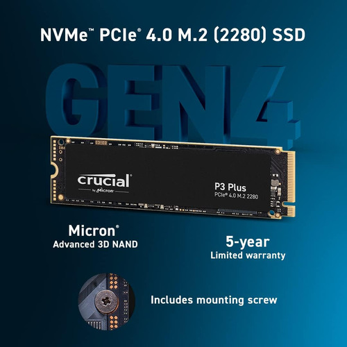 Ssd Crucial P3 Plus, M.2 2280, Pcie 4.0 Nvme, 5000mb/s, 2 Tb