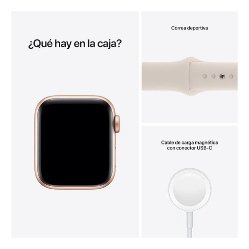 Imagen 7 de 7 de Apple Watch SE (GPS, 40mm) - Caja de aluminio color dorado - Correa deportiva Blanco estelar