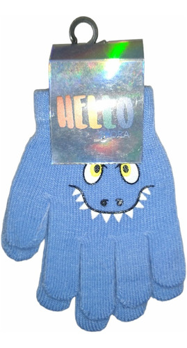 Guantes Tejidos Invierno Infantil Celeste Dinosaurio