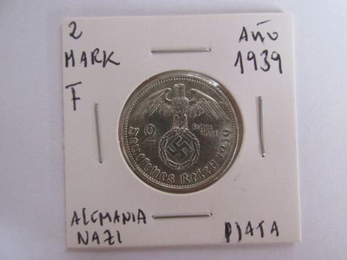 Moneda Alemania Nazi 2 Mark Plata Tercer Reich Año 1939