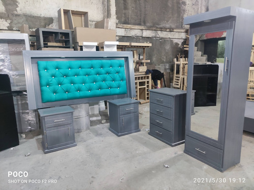 Recamara King Zize 5 Piezas Todo En Madera De Pino