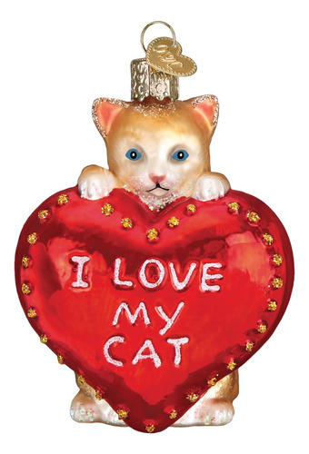 Ornamentos Navideos Del Viejo Mundo I Love My Cat Vidrio Sop