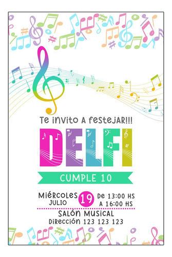 Música Notas Tarjeta Invitación Digital Imprimible Whatsapp