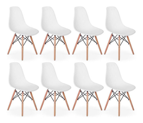 Conjunto 8 Cadeiras Charles Eames Eiffel Wood Base Madeira