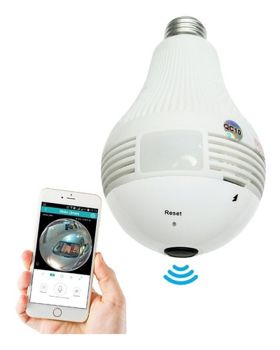 Imagem 3 de 5 de Lampada Espiã Camera De Seguranca Ip Wifi Vr 360 Panoramica