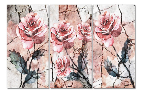 Trio Quadros 3d Grande Tela Floral Preto Dourado 139x63 Cor Colorido