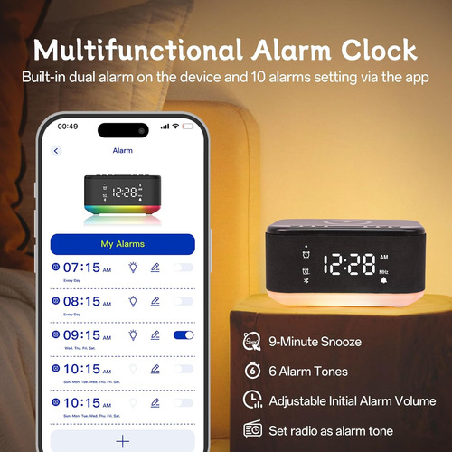Reloj Despertador Bluetooth Con Radio Y Luz Nocturna