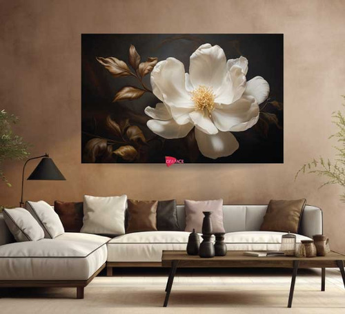 Cuadro Flor Beige Elegante Café Sala Canvas Grueso 140x90