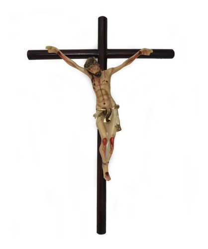 Cristo 21 Cm. De Resina En Cruz De Madera De 40 Cm De Altura