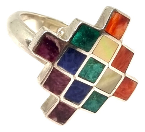 Anillo Plata Peruana Cruz Chakana Colores