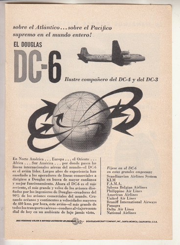 1949 Publicidad Vintage Avion Douglas Dc 6 Revista De Epoca