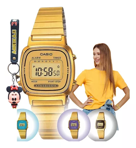  Casio Reloj digital de tono dorado para mujer, cronógrafo de  alarma La670wga-1cr, Oro, Digital : Ropa, Zapatos y Joyería