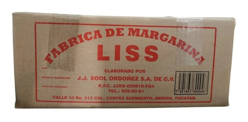 Margarina Liss Original Marquesitas Panadería Caja 13 Kgs