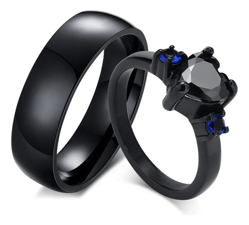 Anillos Corazon Promesa Negros , De Pareja Acero Inoxidable