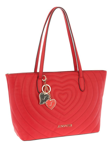 Jennyfer Bolsa Tote Bolso Para Dama 8942 Acabado de los herrajes Oro Color Rojo Correa de hombro Rojo Diseño de la tela Corazón